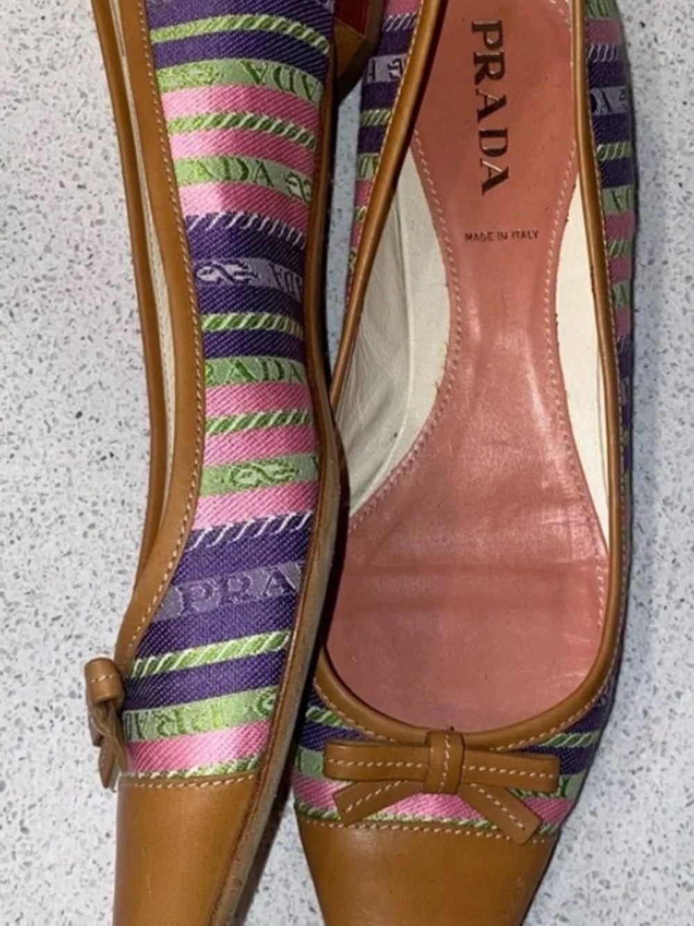 Vintage PRADA Striped Jacquard Pointed Toe Ballet Flats IT 37.5 US 7.5